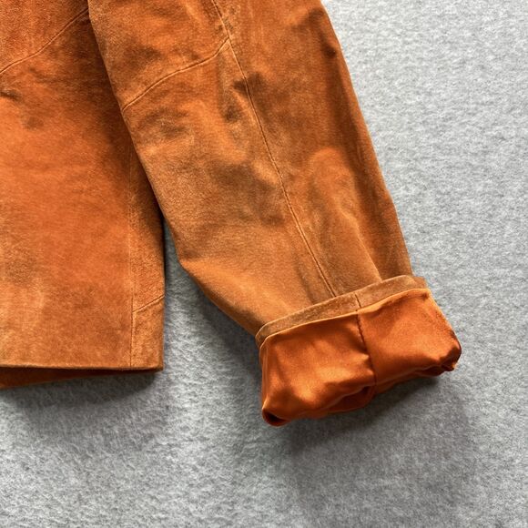 Clio Full Zip Suede Jacket 10 Orange Retro Rock Western Rodeo Cozy Chic Boho - Picture 11 of 12